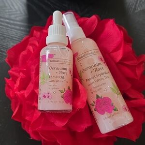 Geranium + Rose Skincare Duo | Facial Hydrator 4oz + Facial Oil 1.7oz | White Te